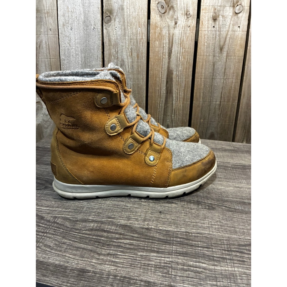 Sorel Explorer Joan Waterproof Suede Winter Boots Brown Gray Women Size 8.5